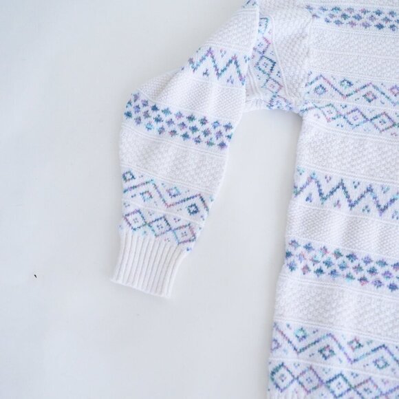 Vintage Parkhurst White Blue Eclectic Grandma Crewneck Sweater Fairy Kie L - Picture 8 of 11